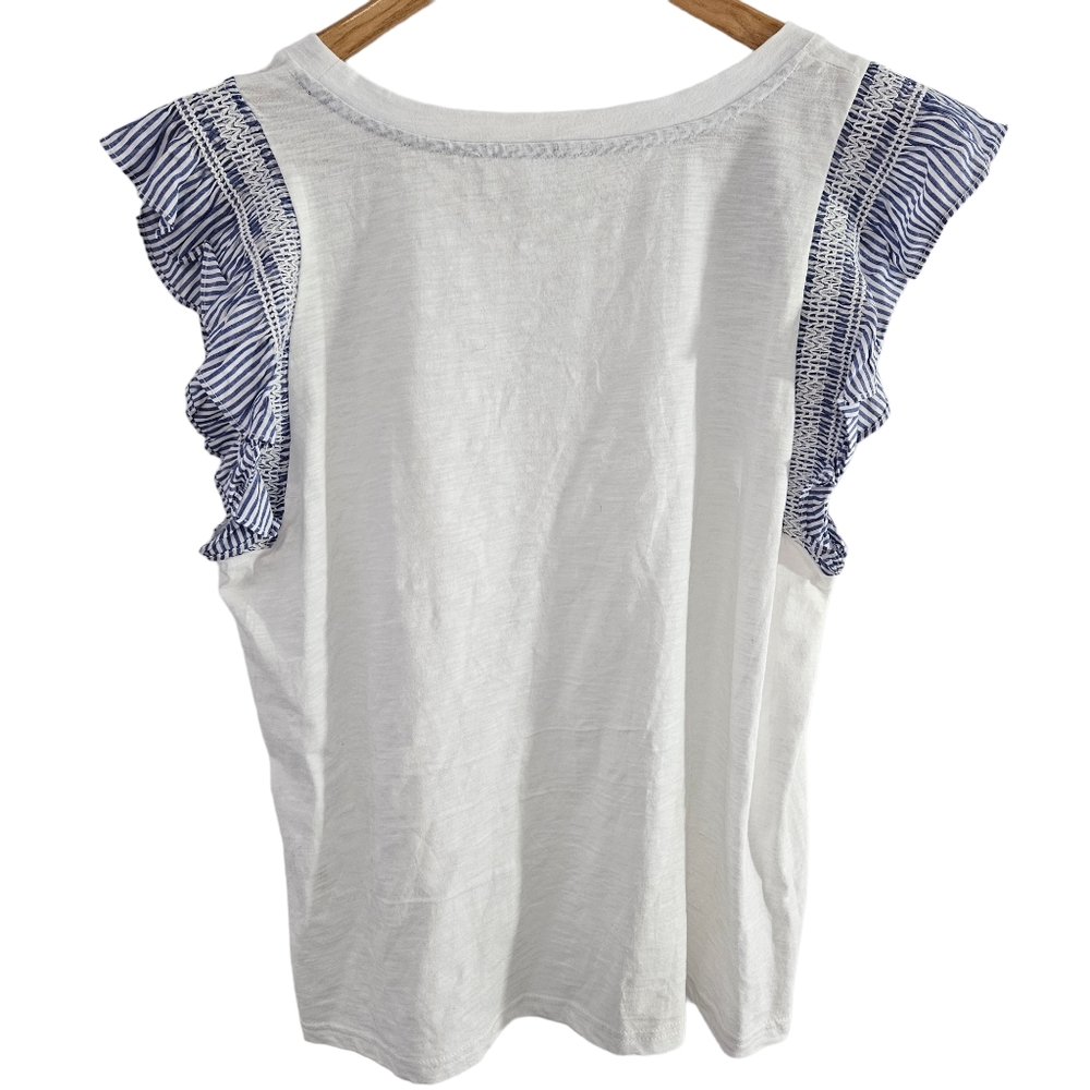 Jane+Delancey Flutter Ruffle Top Short Sleeve Elevater White and Blue - Picture 2 of 11